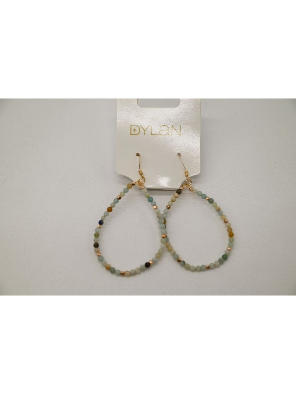 NWT Dylan Jewelry Brooke Amazonite Gold Tone Dangle Earrings Beaded Hoop Chic